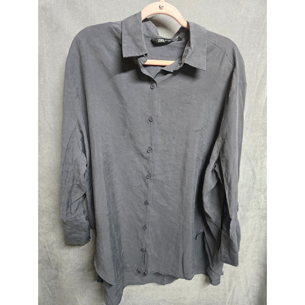 Zara Man Dark Gray Button Down Shirt Long Sleeve Charcoal Relaxed Fit Medium